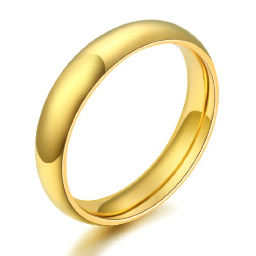 JewelryWe Schmuck Edelstahl Damen-Ring, Hochglanz Poliert Gold Farbe, Dome Ring Partnerringe Verlobungsringe Hochzeit Band 4mm Breite Größe 49 von JewelryWe