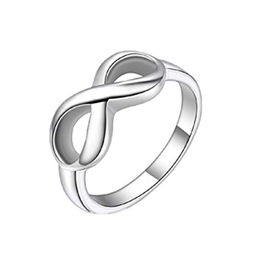 JewelryWe Schmuck Edelstahl Damen-Ring, Unendliche Liebe Symbol 8" Form, Versprechensringe Jahrestag Verlobung Hochzeit Band 8mm Breite Silber Größe 49 von JewelryWe