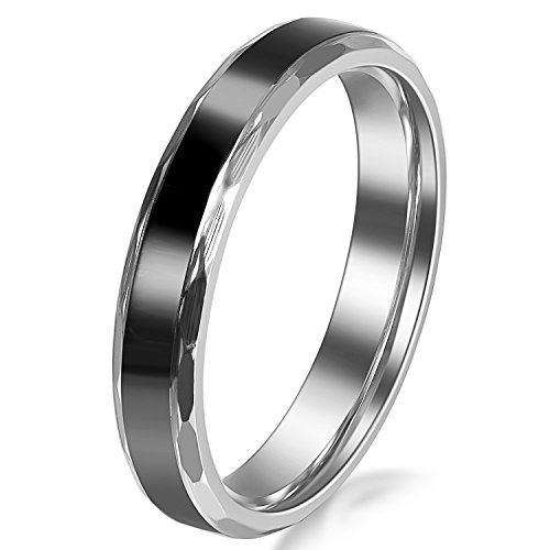 JewelryWe Schmuck Edelstahl Damen-Ring Schwarz Retro Liebe Trauringe Damen Ring für Engagement Versprechen Ewigkeit 4mm Breite Größe 47 bis 65 von JewelryWe
