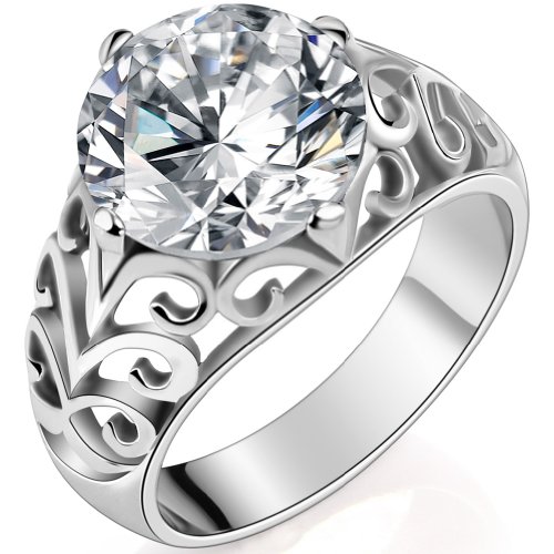 JewelryWe Schmuck Edelstahl Damen Trauring, 6,5 Karat Weisser Zirkonia Hochzeit Engagement Band Größe 49 bis 59 von JewelryWe