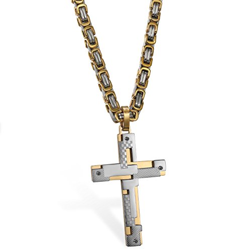 JewelryWe Schmuck Edelstahl Einzigartig Design Kreuz Kruzifix Anhänger mit 65cm Königskette, Halskette Kette für Herren, Gold Silber, mit kostenlos Gravur von JewelryWe