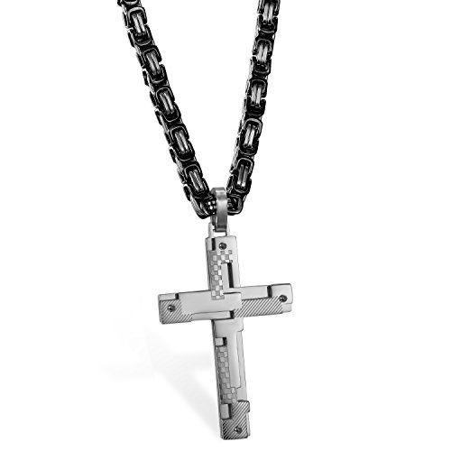 JewelryWe Schmuck Edelstahl Einzigartig Design Kreuz Kruzifix Anhänger mit 65cm Königskette, Halskette Kette für Herren, Silber, mit kostenlos Gravur von JewelryWe