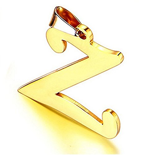 JewelryWe Schmuck Edelstahl Halskette, Alphabet Z in Farbe Gold Anhänger, Partneranhänger mit 80cm Kette Partnerketten für Damen Herren von JewelryWe