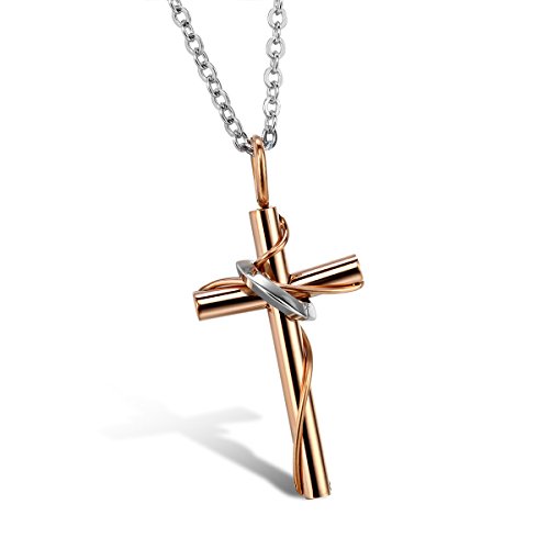 JewelryWe Schmuck Edelstahl Halskette Kette, Damen Gold Kreuz Anhänger, Partneranhänger Partnerketten Valentine Geschenk von JewelryWe