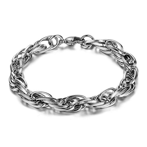 JewelryWe Schmuck Edelstahl Herren Armband, Klassisch Twisted Kette Poliert Armkette, Partnerarmband Armreif Silber Karabiner Verschluss 21cm Breite 8mm von JewelryWe