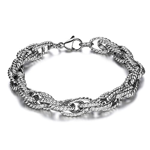 JewelryWe Armband Herren Edelstahl Kordelkette: Twisted Verdreht Kordel Armkette Männer Armreif Partnerarmband Silber 21cm Breite 8mm von JewelryWe