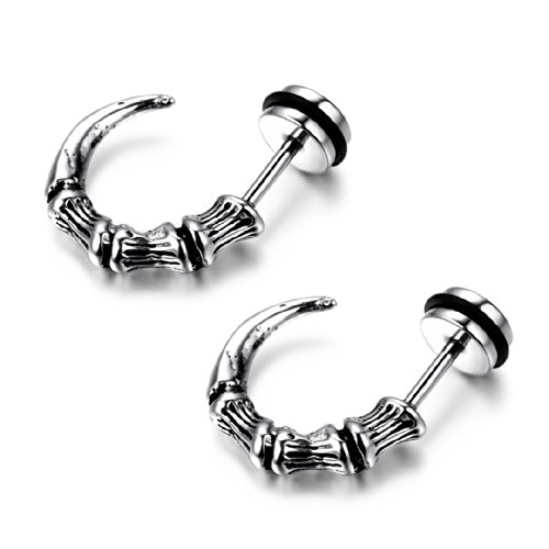 JewelryWe Schmuck Edelstahl Herren Ohrstecker, Coole Ochsenhorn Design, Ohrringe Ohrschmuck 12mm Breite Silber ein Paar von JewelryWe