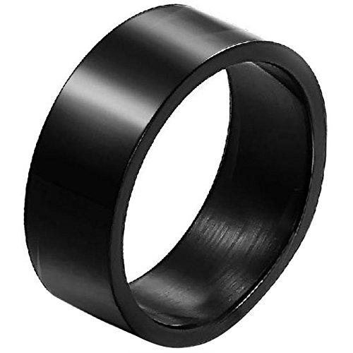 JewelryWe Schmuck Edelstahl Herren Ring Herren-Ring Verlobungsring Versprechen Hochzeitsband Schwarz 8mm Breite Größe 57 von JewelryWe