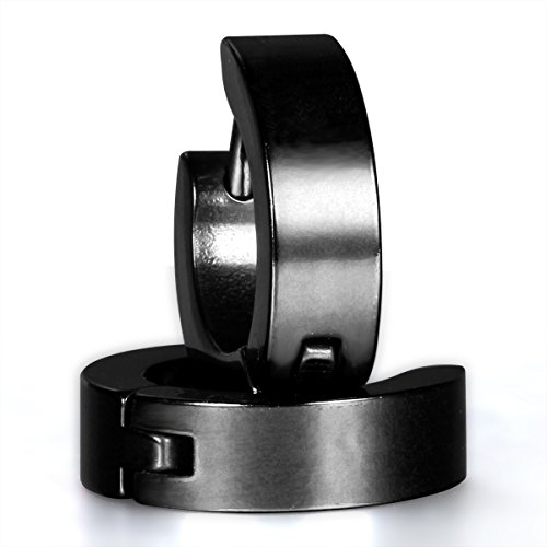 JewelryWe Schmuck Edelstahl Herren Schwarz Huggie Band Klapp Schnapp Ohrringe Ohrstecker ein Paar von JewelryWe