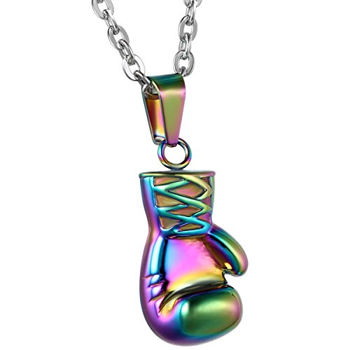 JewelryWe Schmuck Edelstahl Herrschsüchtige Boxhandschuhe Männer Anhänger mit Halskette, Herren Kette, Bunt, mit Geschenk Tüte von JewelryWe