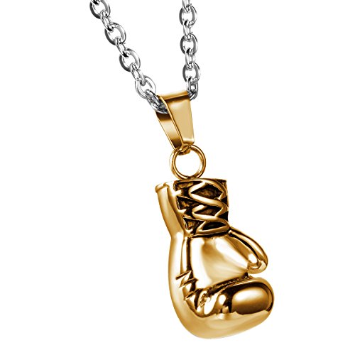 JewelryWe Schmuck Edelstahl Herrschsüchtige Boxhandschuhe Männer Anhänger mit Halskette, Herren Kette, Gold, mit Geschenk Tüte von JewelryWe