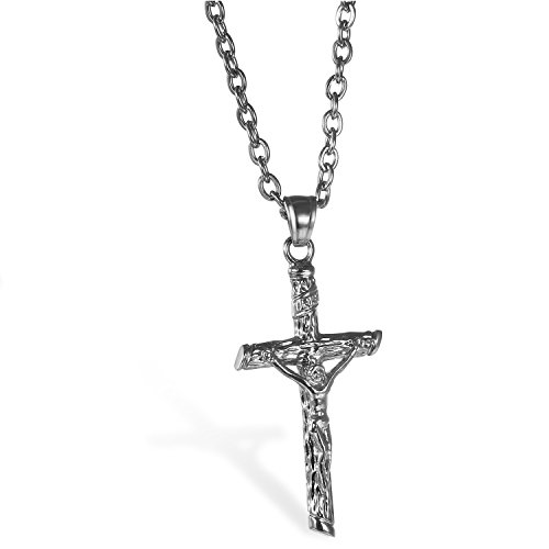 JewelryWe Schmuck Edelstahl Klassisch Jesus Christus Kruzifix Kreuz Anhänger mit 55cm Kette, Halskette für Herren und Damen, Silber von JewelryWe