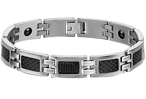 JewelryWe Schmuck Edelstahl Magnetarmband, Schwarz Kohlenstoff Faser, Gesundheit Magnet Armband Armbänder für Herren von JewelryWe