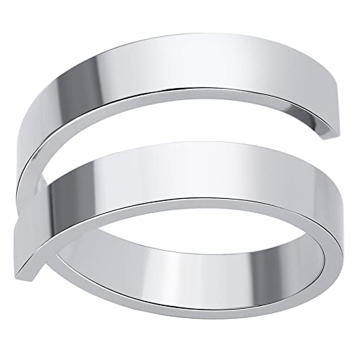 JewelryWe Schmuck Edelstahl Offene Damen-Ring mit Persönlichkeit Gravur, Partnerringe Freundschaftsringe, Silber Verstellbar Ring von JewelryWe