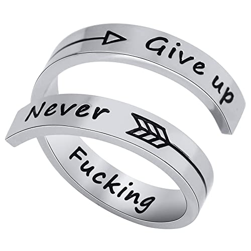 JewelryWe Schmuck Edelstahl Offene Damen-Ring mit never give up fucking Gravur, Partnerringe Freundschaftsringe, Silber Verstellbar Ring JewelryWe Schmuck Edelstahl Offene Damen-Ring mit never give up fucking Gravur, Partnerringe Freundschaftsringe, Silber Verstellbar Ring von JewelryWe