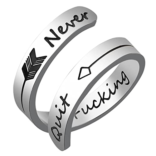 JewelryWe Schmuck Edelstahl Offene Damen-Ring mit never quit fucking Gravur, Partnerringe Freundschaftsringe, Silber Verstellbar Ring JewelryWe Schmuck Edelstahl Offene Damen-Ring mit never quit fucking Gravur, Partnerringe Freundschaftsringe, Silber Verstellbar Ring von JewelryWe