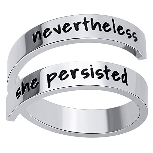 JewelryWe Schmuck Edelstahl Offene Damen-Ring mit neverthelsee she persisted Gravur, Partnerringe Freundschaftsringe, Silber Verstellbar Ring JewelryWe Schmuck Edelstahl Offene Damen-Ring mit neverthelsee she persisted Gravur, Partnerringe Freundschaftsringe, Silber Verstellbar Ring von JewelryWe