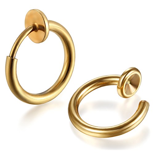 JewelryWe Schmuck Edelstahl Ohrclips Piercing Clip auf Fake Hoops Nasenpiercing Lippenpiercing Ohrringe Ohrstecker Ohr Haken für Damen Herren 8mm Gold von JewelryWe