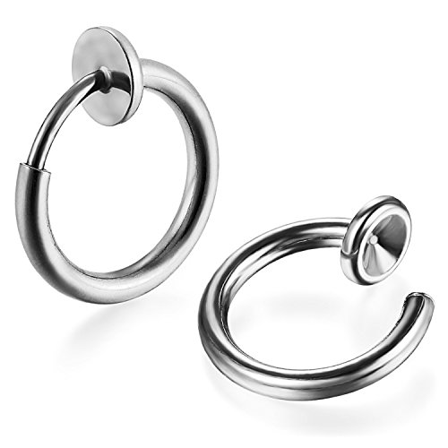 JewelryWe Schmuck Edelstahl Ohrclips Piercing Clip auf Fake Hoops Nasenpiercing Lippenpiercing Ohrringe Ohrstecker Ohr Haken für Damen Herren 8mm Silber von JewelryWe