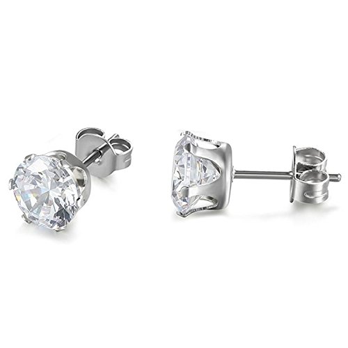 JewelryWe Zirkonia Ohrstecker Ohrringe Damen: 5mm Silber Edelstahl Gestüt Ohrringe mit Rund klarem Zirkonia Hypoallergen Klein Schlafen Ohrschmuck Geschenk für Frau Mädchen von JewelryWe