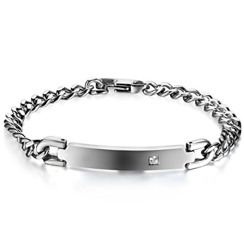 JewelryWe Armband Damen Edelstahl Panzerkette: Zirkonia Diamant Poliert Panzerarmband Partnerarmband Pärchen Armreifen Armkette Geschenk für Frauen Silber von JewelryWe