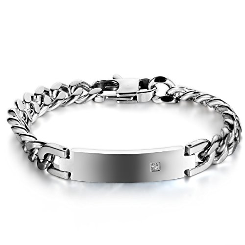 JewelryWe Schmuck Edelstahl Partnerarmband Poliert Panzerkette Armband Panzerarmband Pärchen Armreifen für Herren Silber von JewelryWe