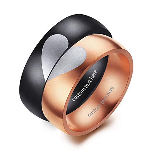 JewelryWe Schmuck Edelstahl Ring mit Gravur, Puzzle Herz Partnerringe Freundschaftsringe Eheringe Trauringe Verlobungsringe für Herren, Schwarz - Größe 62 von JewelryWe