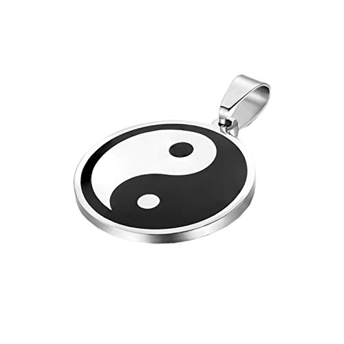 JewelryWe Schmuck Edelstahl Tai Chi Yin und Yang Anhänger mit 55cm Kette, Halskette für Herren Damen, Weiß Schwarz von JewelryWe