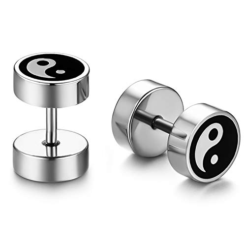 JewelryWe Schmuck Fake Plug Ohrstecker Edelstahl Tai Chi Yin Yang Fakeplug Tunnel Ohrringe Ohr-Piercing für Herren Damen Silber von JewelryWe