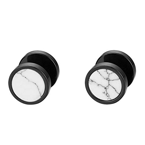 JewelryWe Schmuck Fake Plug Ohrstecker Edelstahl künstliche Stein Rund Kreis Ohrringe Fakeplugs Ohr Cheater Tunnel Barbell Gauges Ohr-Piercings für Herren Damen Weiß Schwarz von JewelryWe