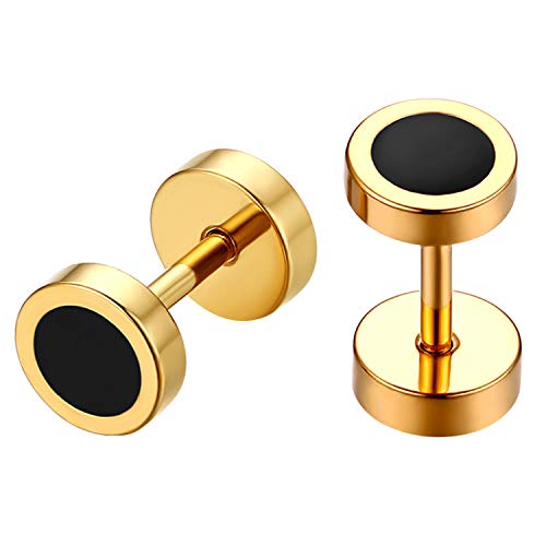 JewelryWe Schmuck Fakeplug Ohrstecker Edelstahl klassische runde Fake Plug Tunnel Ohrringe Ohr-Piercing Gold für Herren Damen 6mm von JewelryWe