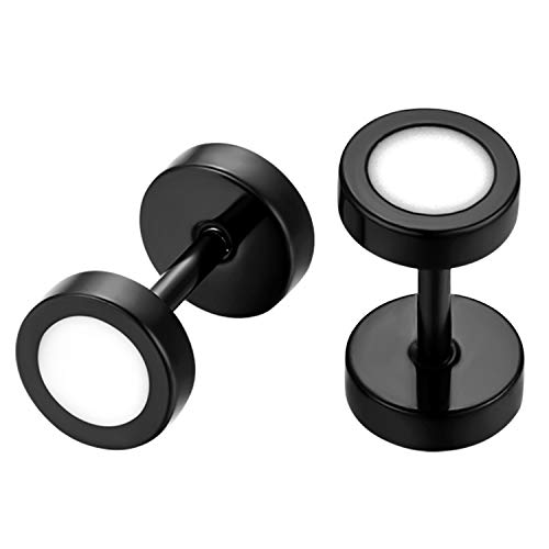 JewelryWe Schmuck Fakeplug Ohrstecker Edelstahl klassische runde Fake Plug Tunnel Ohrringe Ohr-Piercing Schwarz für Herren Damen 6mm von JewelryWe