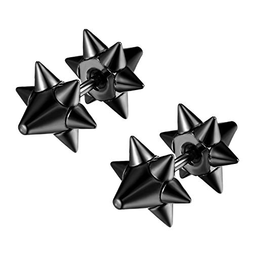 JewelryWe Schmuck Fakeplugs Ohrstecker Edelstahl Spike Taper Nieten Fake Plug Ohrringe Ohr Cheater Tunnel Piercing für Herren Damen Schwarz von JewelryWe