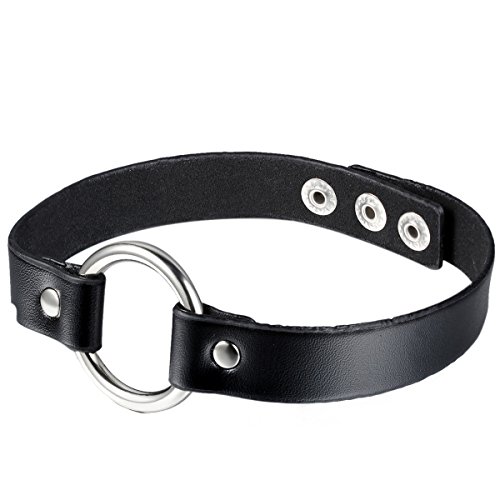 JewelryWe Schmuck Halsband, für Herren und Damen, Kreis, Ringe, Seil, Leder, Legierung, Modeschmuck von JewelryWe