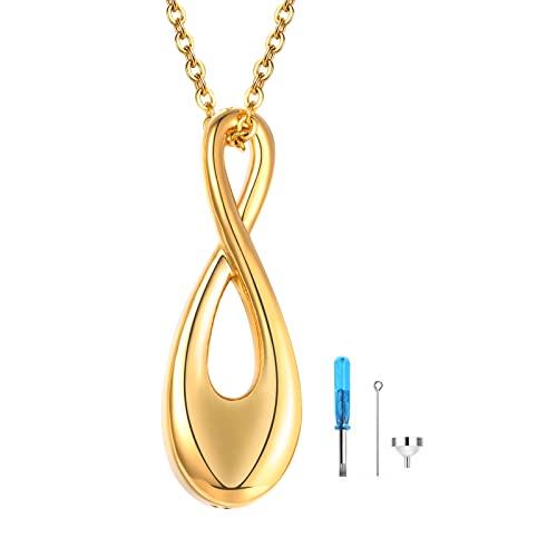 JewelryWe Schmuck Halskette Damen Edelstahl Memorial Asche Urne Öffenbare Infinity Unendlichkeit Zeichen Parfümflasche Anhänger mit 50cm Kette Gedenk Geschenk Gold von JewelryWe