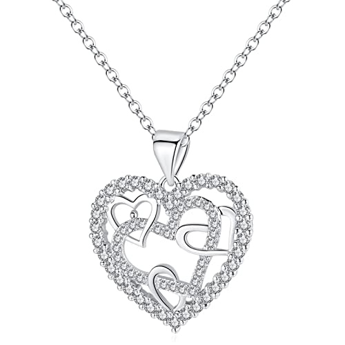 JewelryWe Schmuck Halskette Damen Elegant Glänzend Zirkonia Herz Anhänger mit Kette Silber Geschenk für Muttertag Jahrestag Weihnachten von JewelryWe