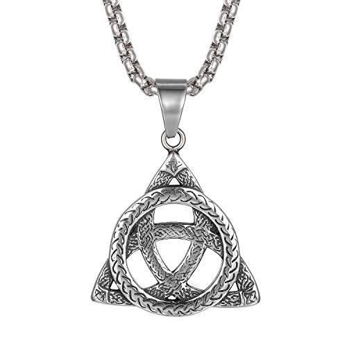 JewelryWe Schmuck Halskette Herren Edelstahl Retro Irischen Keltisch Knoten Irish Celtic Knot Dreieck Kreis Anhänger mit 22 Zoll Kette Silber von JewelryWe
