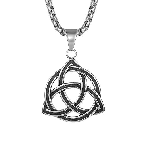 JewelryWe Schmuck Halskette Herren Edelstahl Retro Irischen Keltisch Knoten Irish Celtic Knot Valknot Trinity Anhänger mit 22 Zoll Kette Silber von JewelryWe