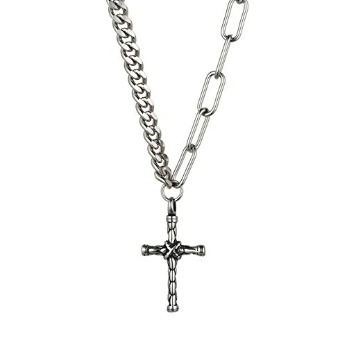 JewelryWe Schmuck Halskette Herren Kreuz Christian Kruzifix Edelstahl Anhänger mit Panzerkette Ankerkette Kette für Männer Frauen von JewelryWe