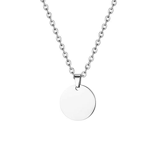 JewelryWe Schmuck Personalisierte Halskette mit Gravur Edelstahl Rund Kreis Anhänger mit 55cm Kette Namenskette für Herren Damen Silber von JewelryWe