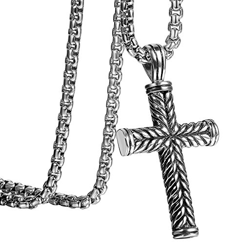 JewelryWe Schmuck Herren Anhänger Halskette Edelstahl Klassisches Religiöses Kreuz Anhänger mit 55cm Venezianer Kette Silber von JewelryWe