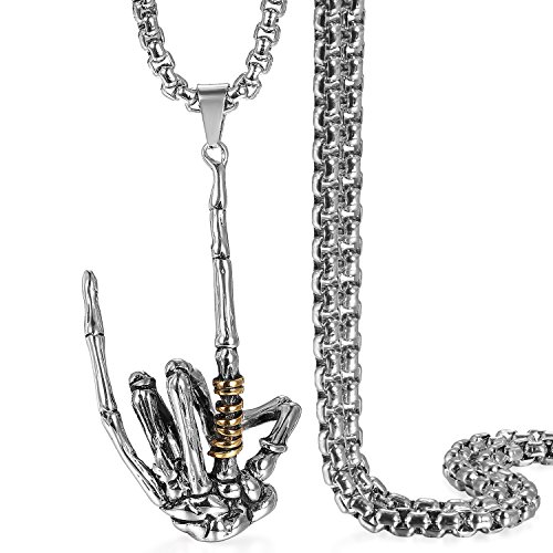 JewelryWe Schmuck Herren Anhänger Halskette Edelstahl Rock n Roll Handgeste Hip Hop Anhänger mit 56cm Venezianer Kette Gold Silber von JewelryWe