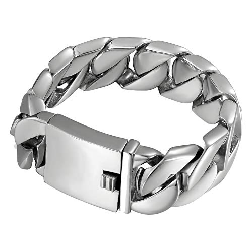 JewelryWe Personalisierte Schmuck Herren Armband, 24mm Breit Top-Qualität Groß Schwer Hochglanz Poliert Panzerkette Armkette mit kostenlos Gravur, Edelstahl, Farbe Silber von JewelryWe