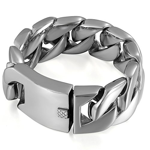 JewelryWe Schmuck Biker Herren Armband, 30mm Breit Edelstahl Klassische Hochglanz Poliert Panzerkette Armreif Armkette Silber von JewelryWe