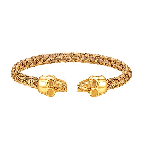 JewelryWe Schmuck Herren Armband, Gegenüber Totenkopf Schädel Draht geflochten Offen Armreif Armspange, Edelstahl, Gold JewelryWe Schmuck Herren Armband, Gegenüber Totenkopf Schädel Draht geflochten Offen Armreif Armspange, Edelstahl, Gold von JewelryWe