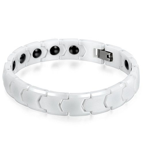 JewelryWe Schmuck Herren Armband, Keramik Porzellan, 11mm Breit Klassiker Poliert Link Magnetarmband Armkette, Weiss von JewelryWe