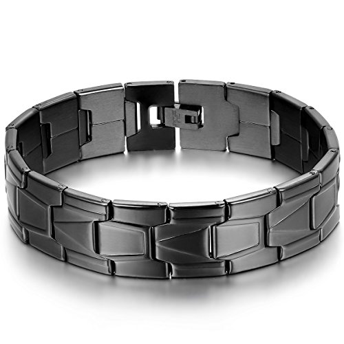 JewelryWe Schmuck Herren Armband, Klassiker Link Armreif Armkette, Edelstahl, Schwarz von JewelryWe