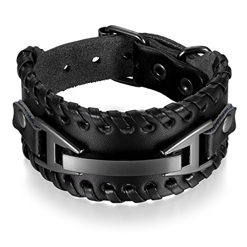 JewelryWe Schmuck Herren Armband, Punk geflochten einstellbare Armreif Armschmuck, Leder Legierung, Schwarz von JewelryWe