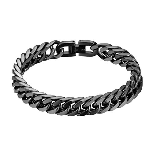 JewelryWe Schmuck Herren Armband Edelstahl Panzerkette Armband schwer Glieder Link Kettenarmband 21CM Armkette Armreif Schwarz von JewelryWe