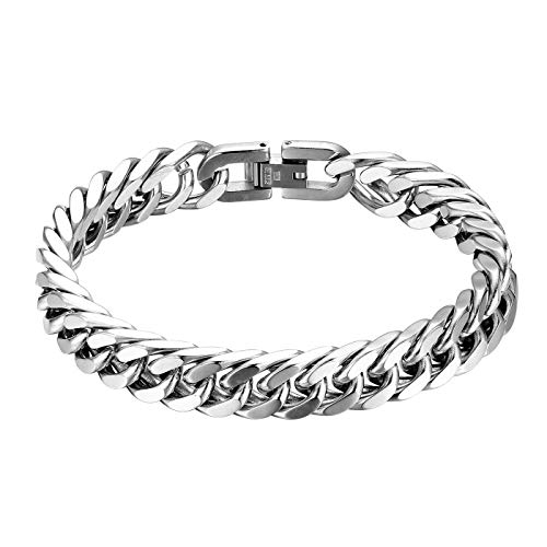 JewelryWe Schmuck Herren Armband Edelstahl Panzerkette Armband schwer Glieder Link Kettenarmband 21CM Armkette Armreif Silber von JewelryWe